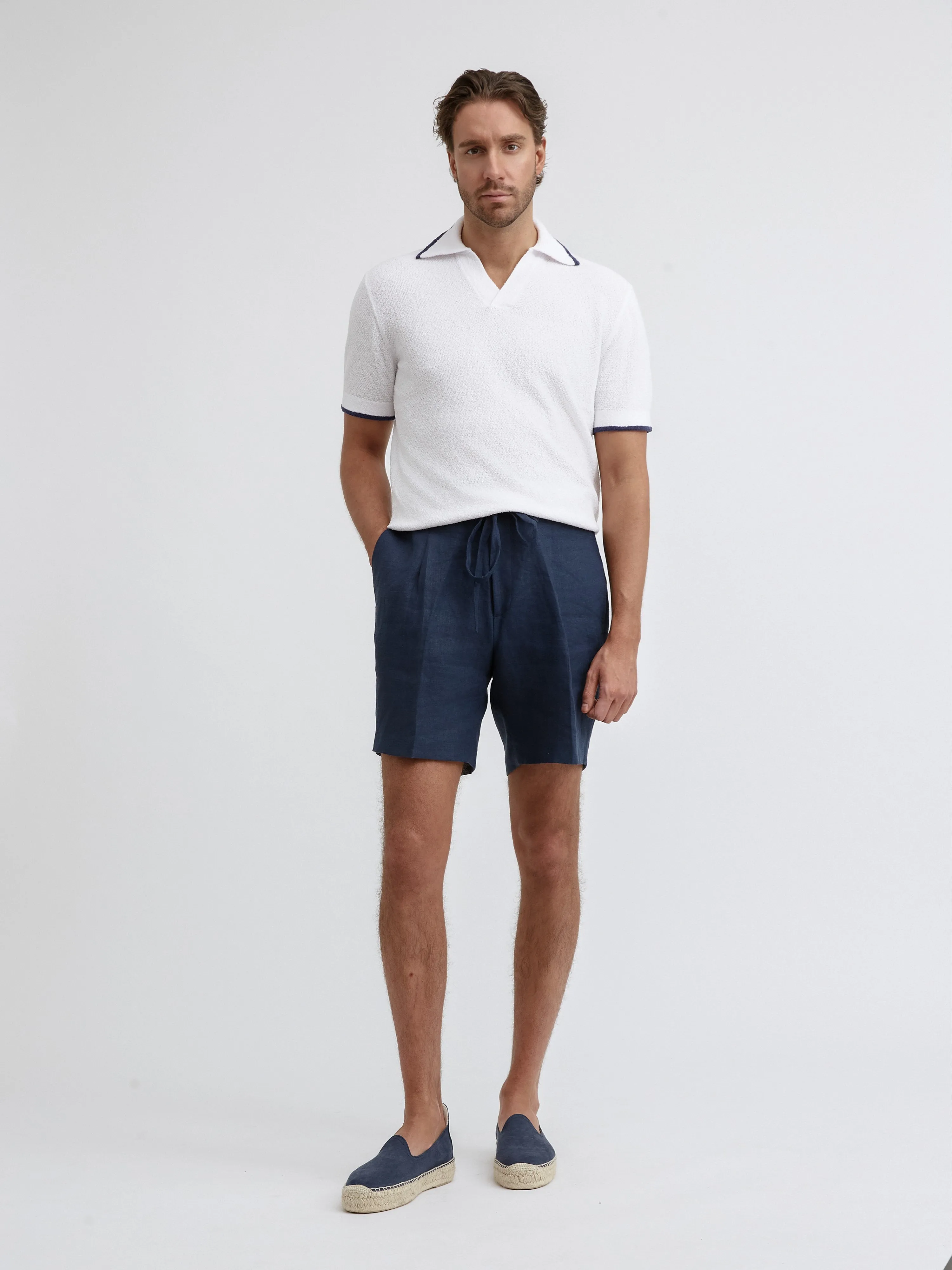 White Bouclé Piped Polo