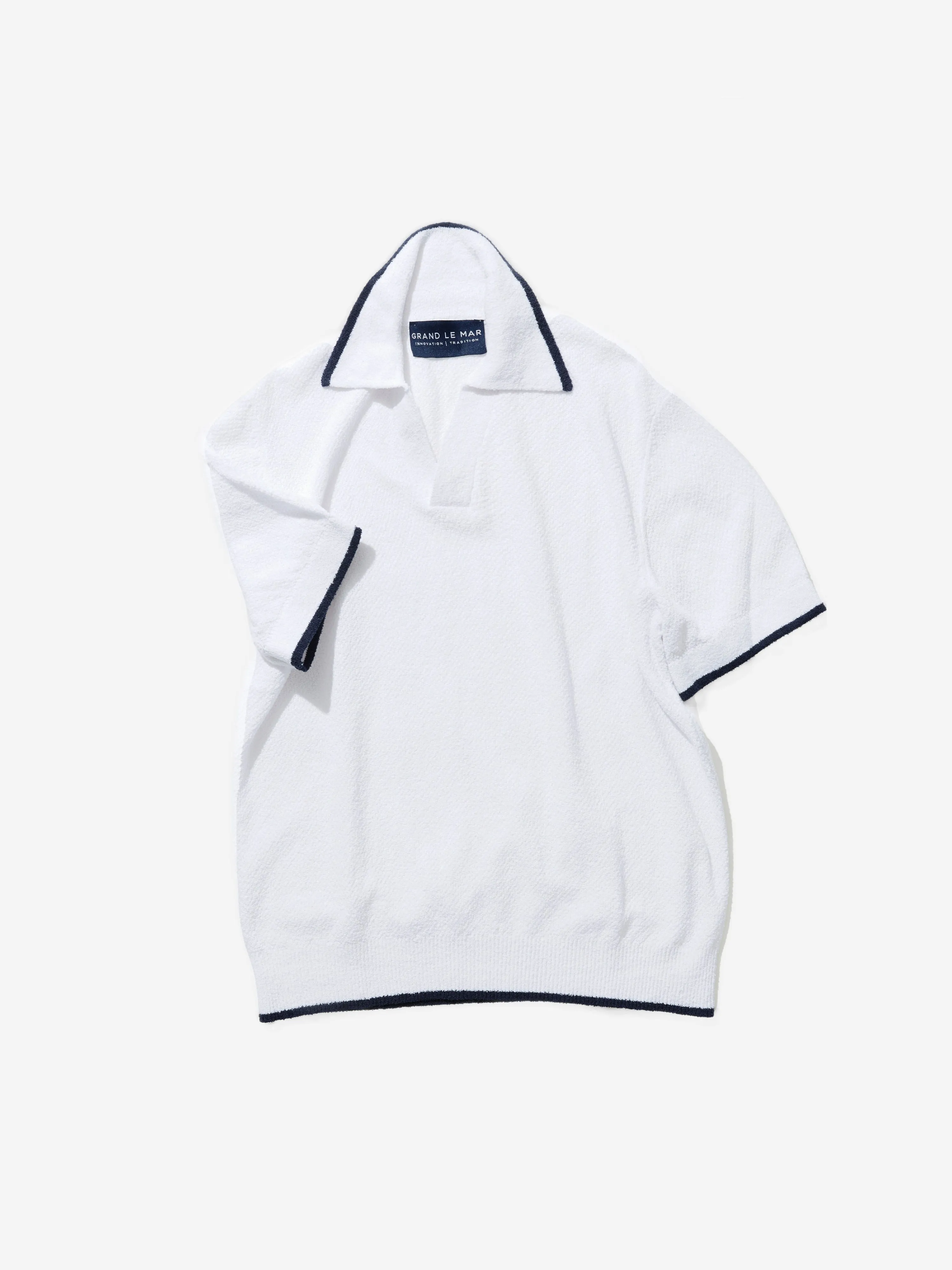 White Bouclé Piped Polo