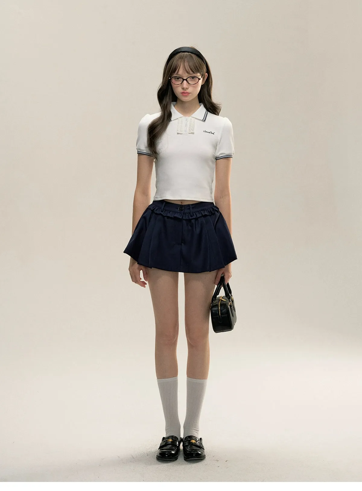 White Lace-trimmed Polo Short-sleeve Shirt