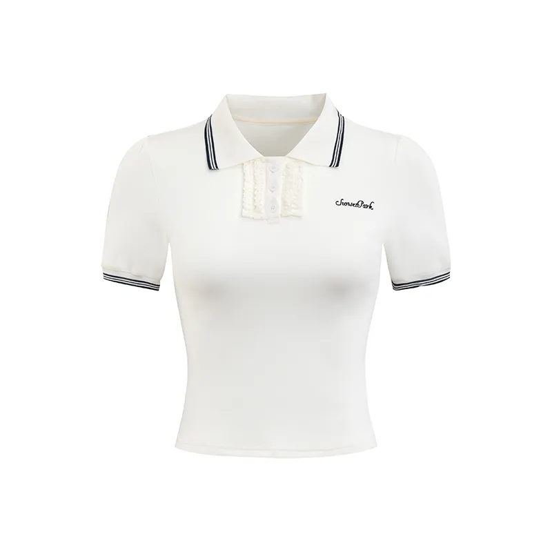 White Lace-trimmed Polo Short-sleeve Shirt