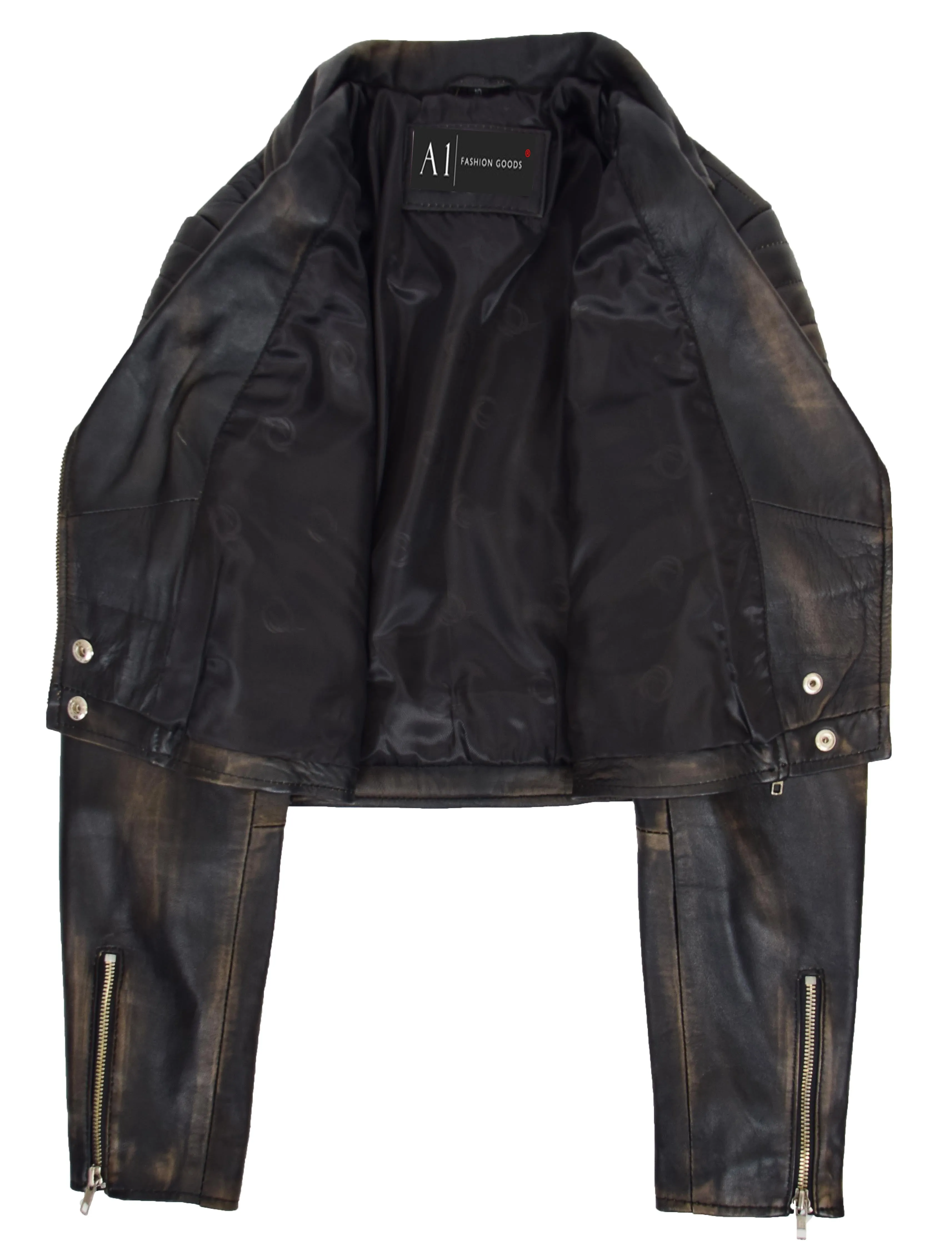 Womens Fitted Cropped Bustier Style Leather Jacket Amanda Rub Off