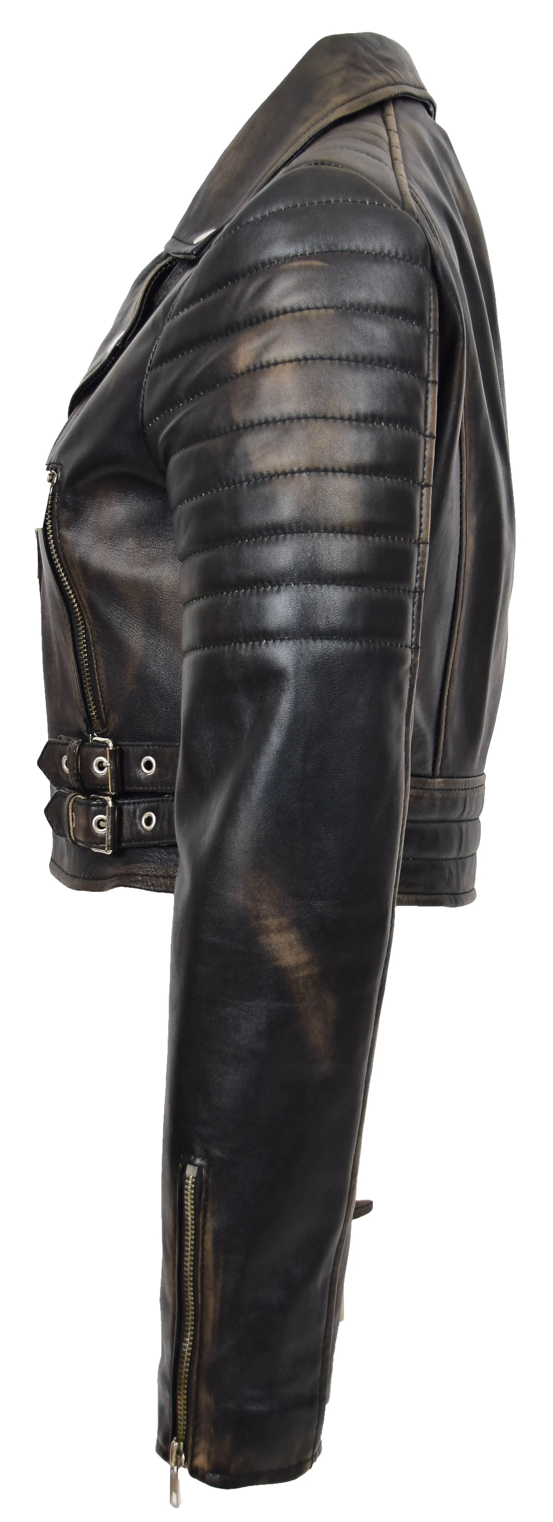 Womens Fitted Cropped Bustier Style Leather Jacket Amanda Rub Off