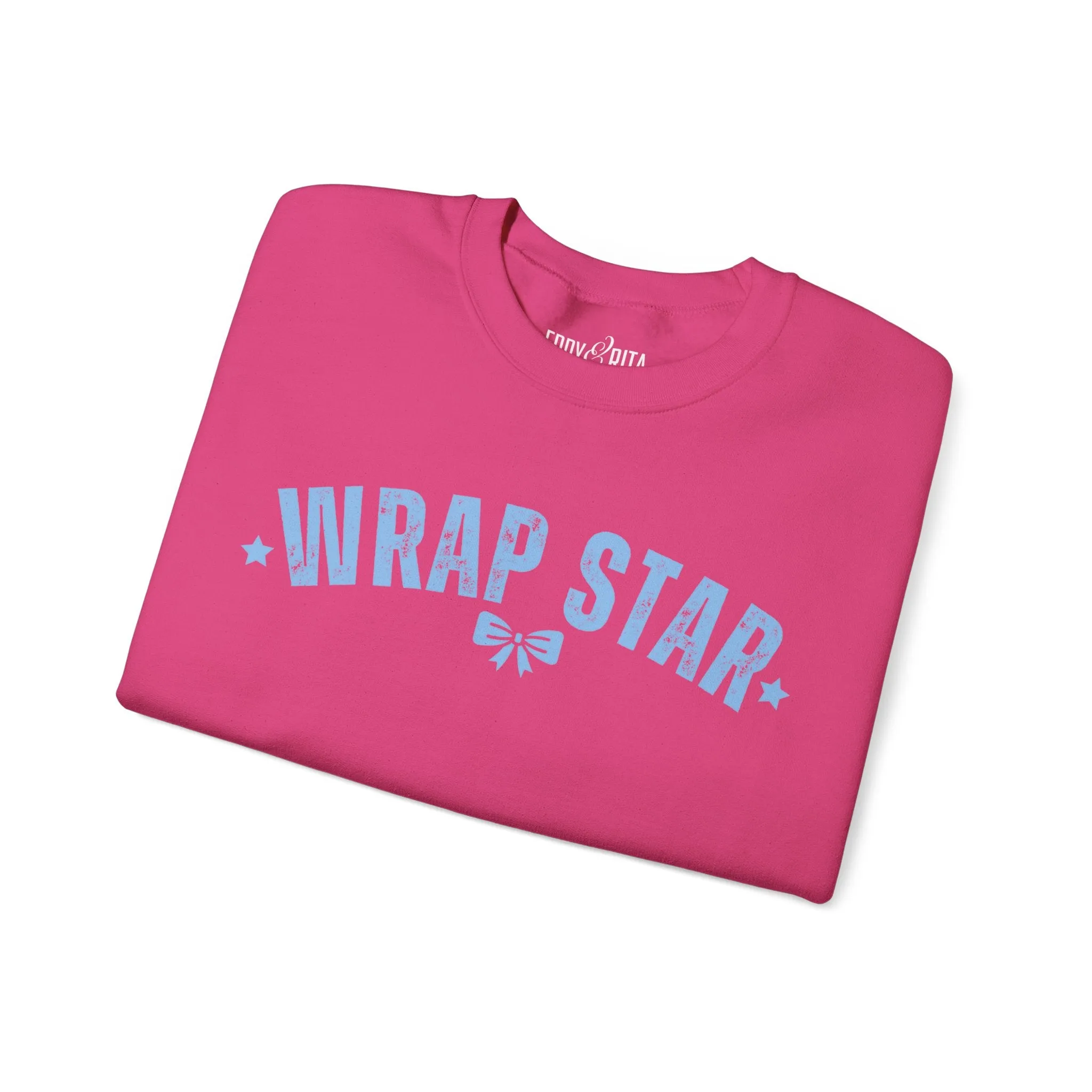 Women's Heavy Sweatshirt – "Wrap Star" Fun Holiday Gift Wrapping Graphic Sweatshirt