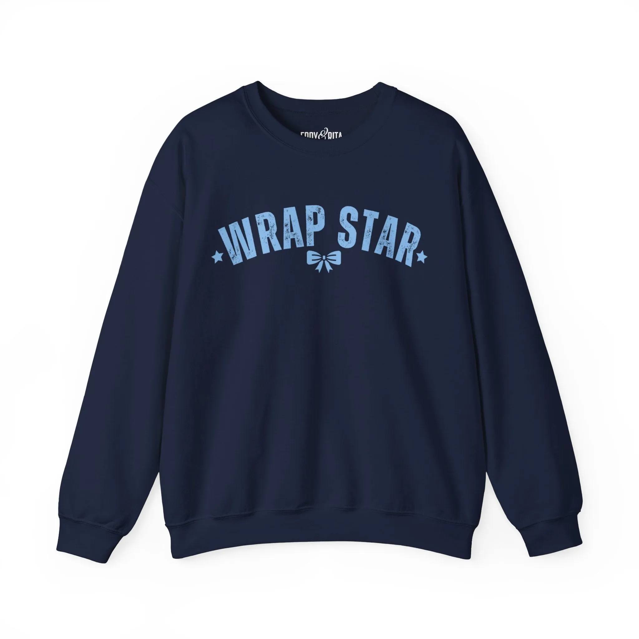 Women's Heavy Sweatshirt – "Wrap Star" Fun Holiday Gift Wrapping Graphic Sweatshirt