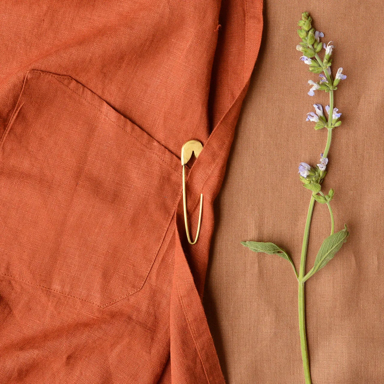 Women's Linen Cross Wrap Apron Dress - Red Ochre *Last One!