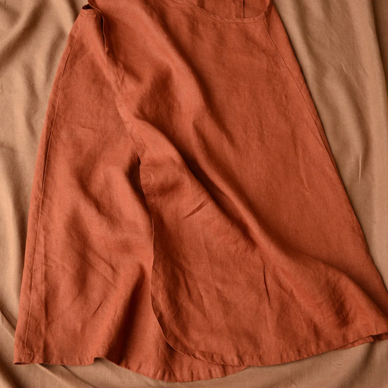 Women's Linen Cross Wrap Apron Dress - Red Ochre *Last One!