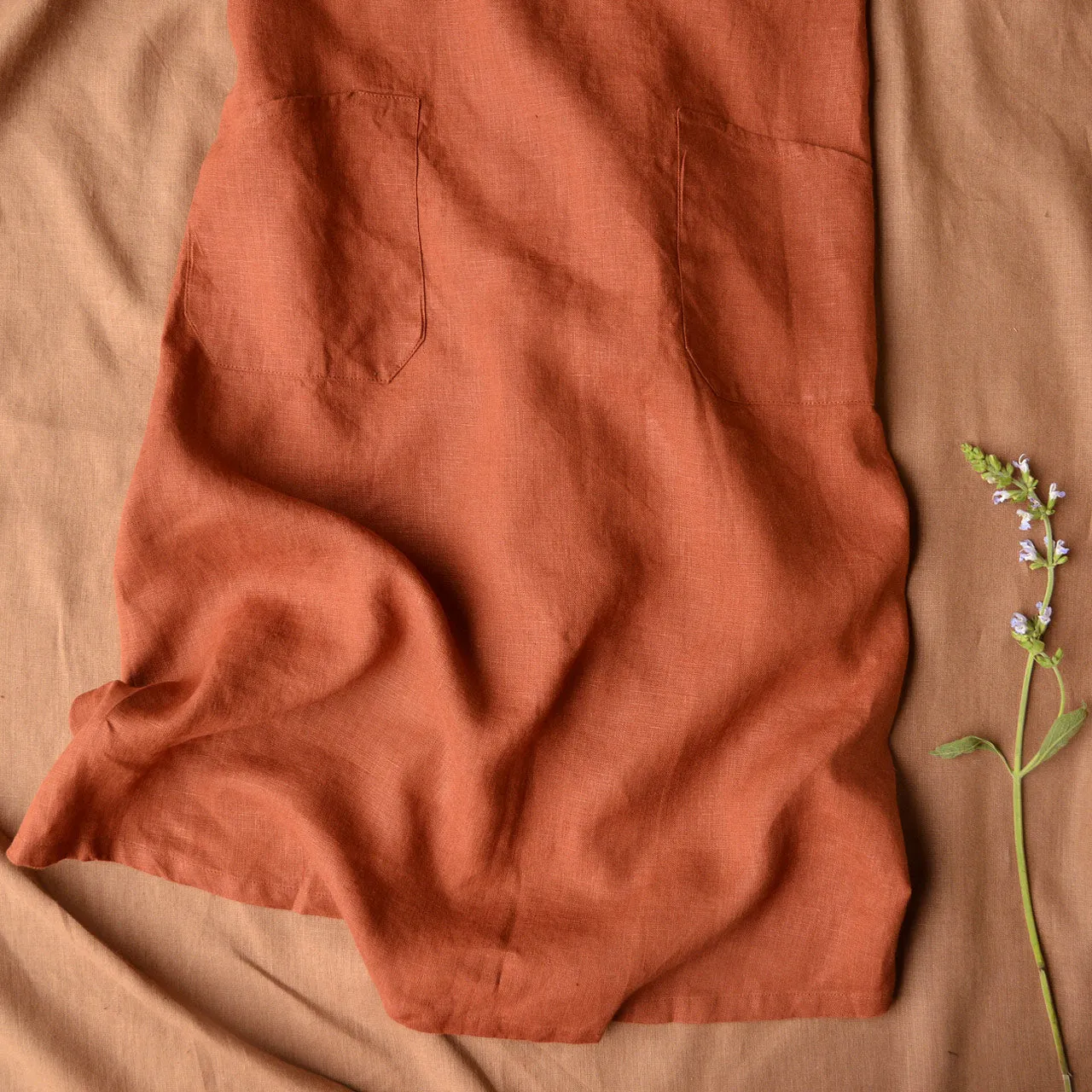 Women's Linen Cross Wrap Apron Dress - Red Ochre *Last One!
