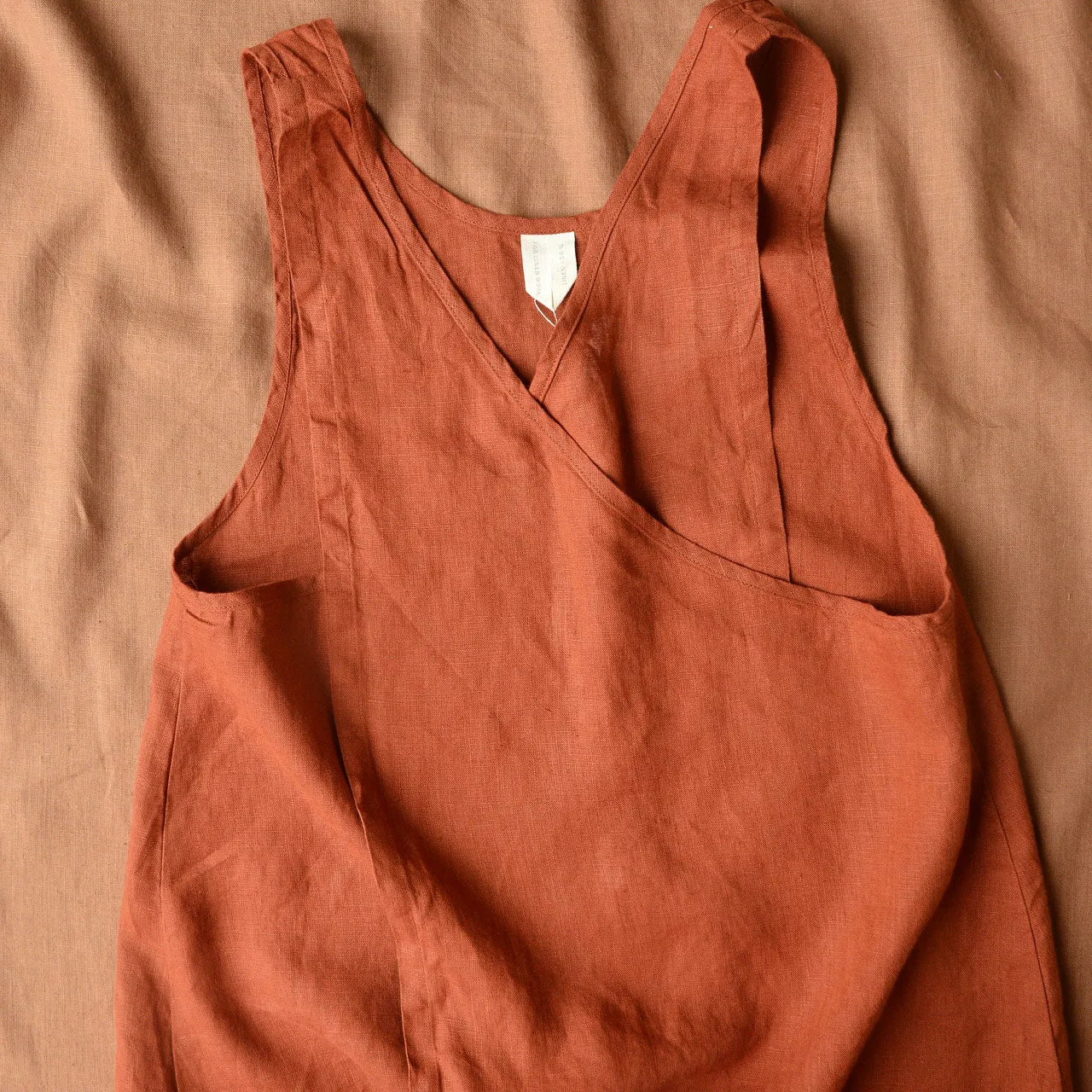 Women's Linen Cross Wrap Apron Dress - Red Ochre *Last One!