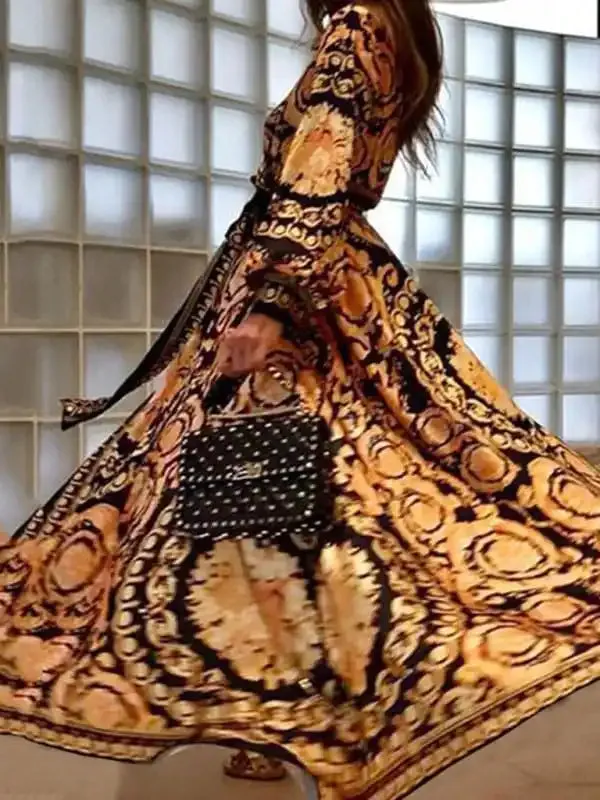 Women’s Print Long Sleeve Wrap Maxi Dress
