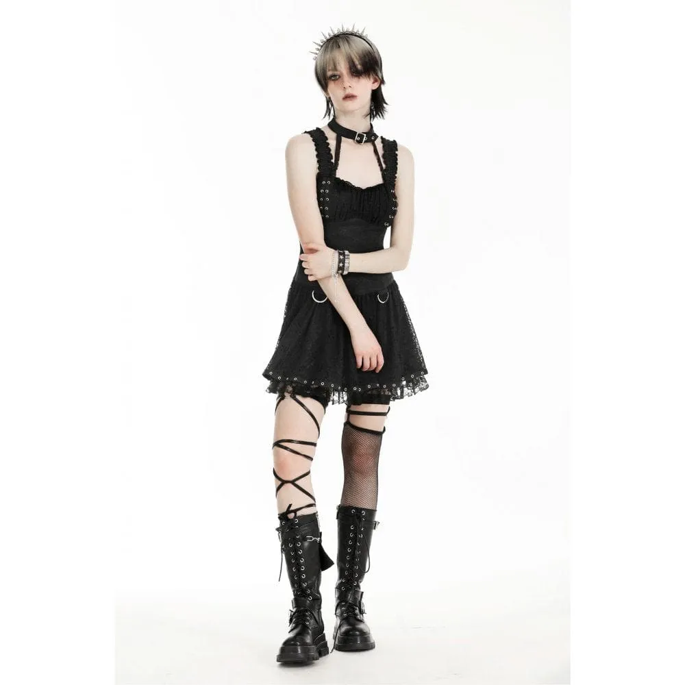 Women's Punk Halterneck Embossed Music Festival Slip Dress