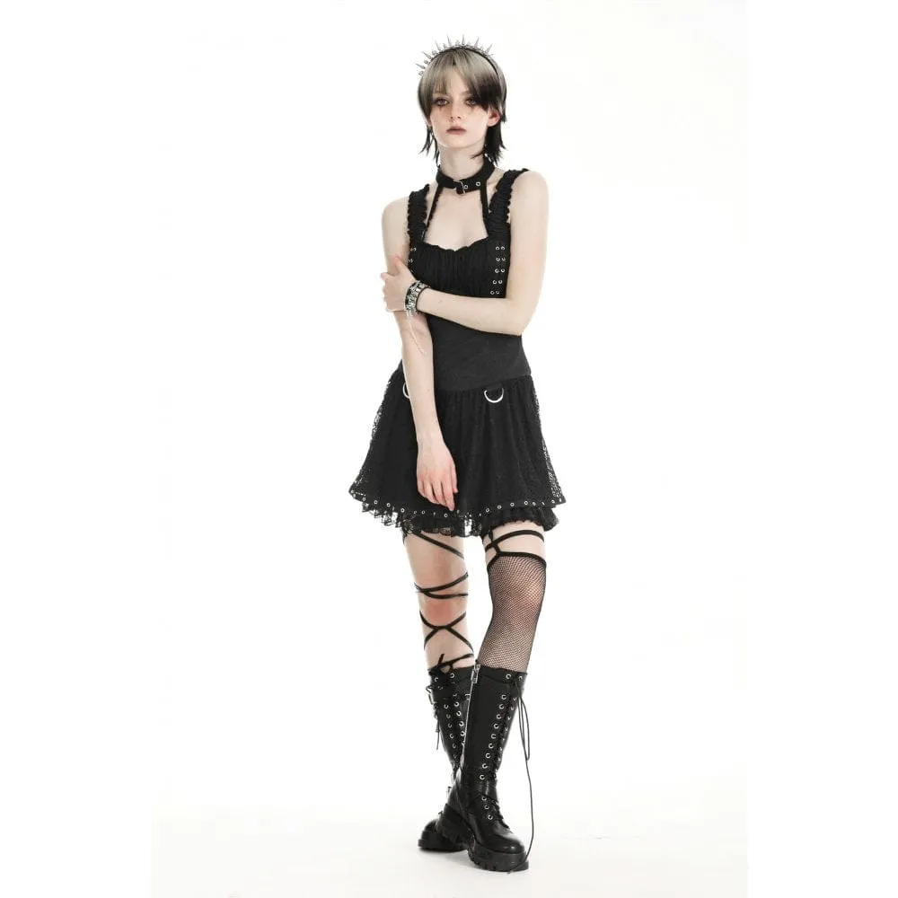 Women's Punk Halterneck Embossed Music Festival Slip Dress