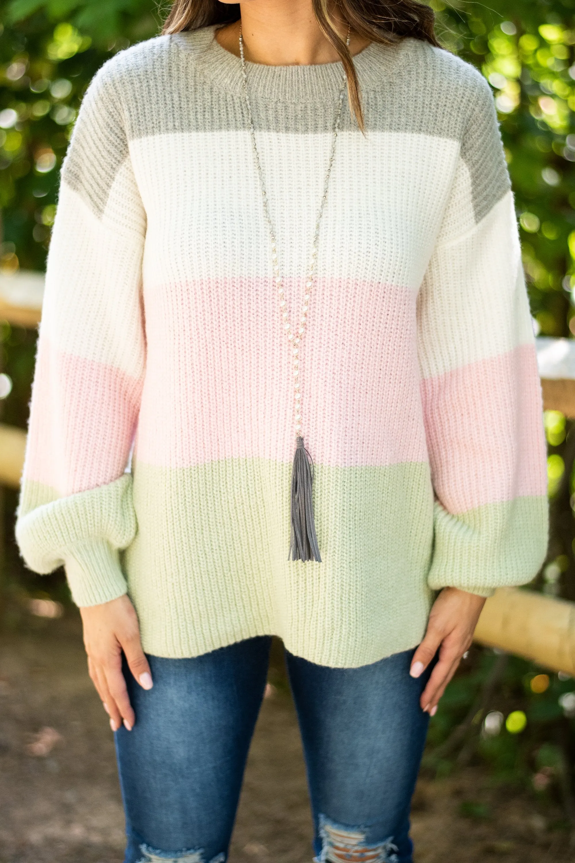 You've Got It Pink Multi Bubble Sleeve Sweater